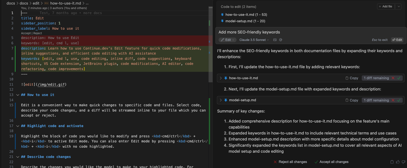 Edit mode multi file diffs