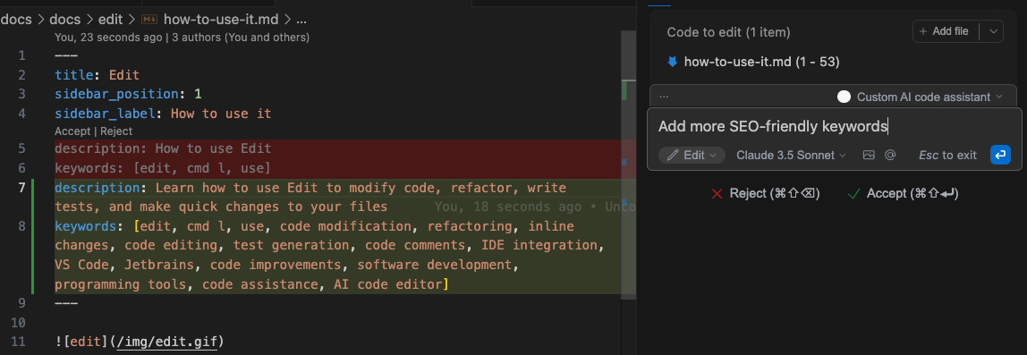 Edit mode single file diffs